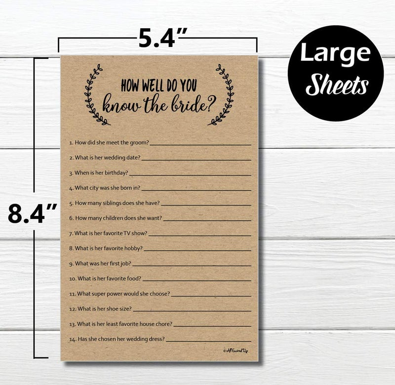 All-Ewired-Up How Well Do You Know The Bride - Kraft (50-Sheets) Rustic Bridal Wedding Shower or Bachelorette Party Game, Who Knows The Bride Best Couples Guessing Question Pack Engagement (Large Sheet Size) - Image 3